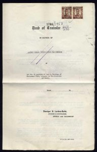 Southern Rhodesia KGVI Transfer Document with PAIR of 2 pound Revenue Stamps 