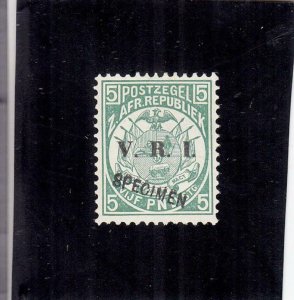 Transvaal: 5p V.R.I. Overprint, Specimen, S.G. #237, Mint, No Gum (30742)