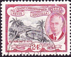 ST CHRISTOPHER NEVIS & ANGUILLA 1952 KGVI 24c Black & Carmine-Lake SG101 FU