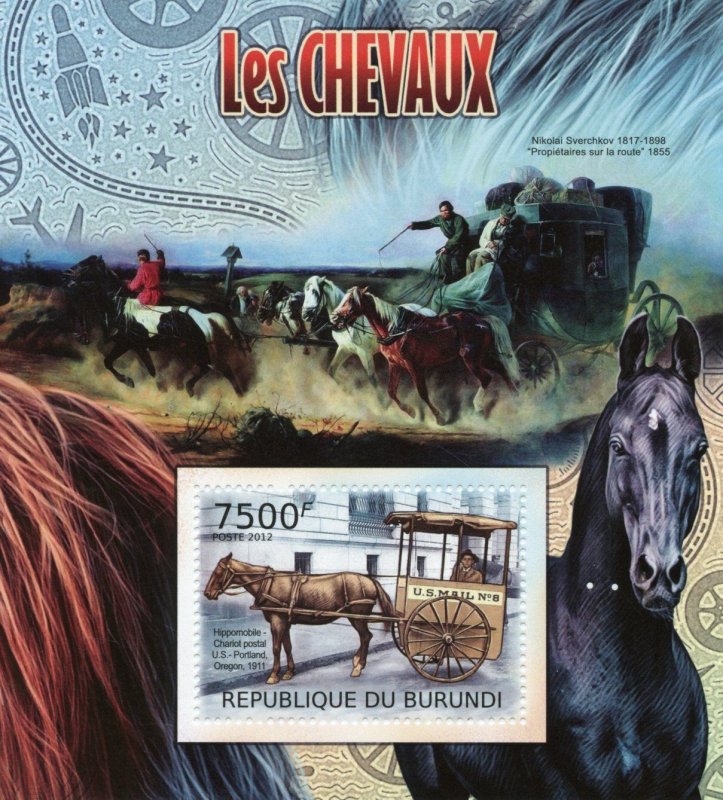 Burundi 2012 MNH Farm Animals Stamps Horses Hippomobile 1v S/S 