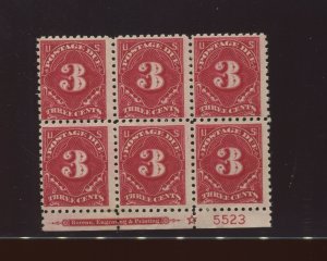 J54 Postage Due RARE Perf 10 Mint Plate Block of 6 Stamps with PSE Cert (J54-A1)