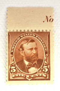 US STAMP SCOTT #223 5C BROWN GRANT MNH W/SELVAGE, 1890