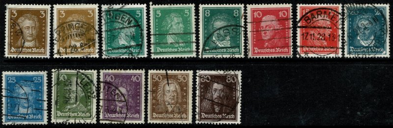 GERMANY 1926-27 COMPLETE SET of 13 STAMPS USED (VFU) SG 400-412 P.14 XF/SUPERB