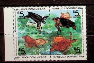 DOMINICAN REP. Sc 1242 NH BLOCK OF 4 OF 1996 - TURTLES