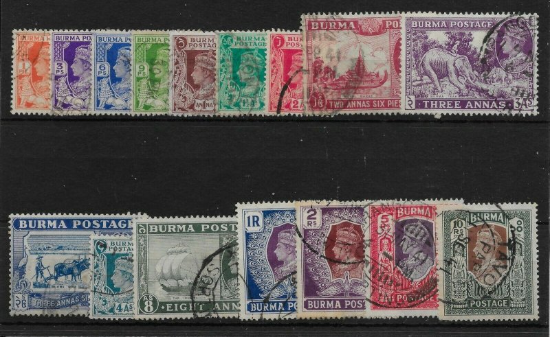 BURMA SG18b/33 1938-40 DEFINITIVE SET USED