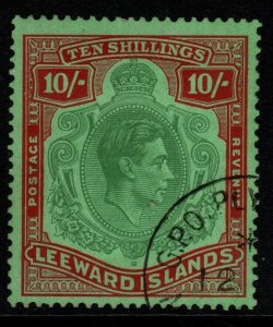 LEEWARD ISLANDS SG113b 1945 10/= GREEN & RED/GREEN ORD PAPER FINE USED