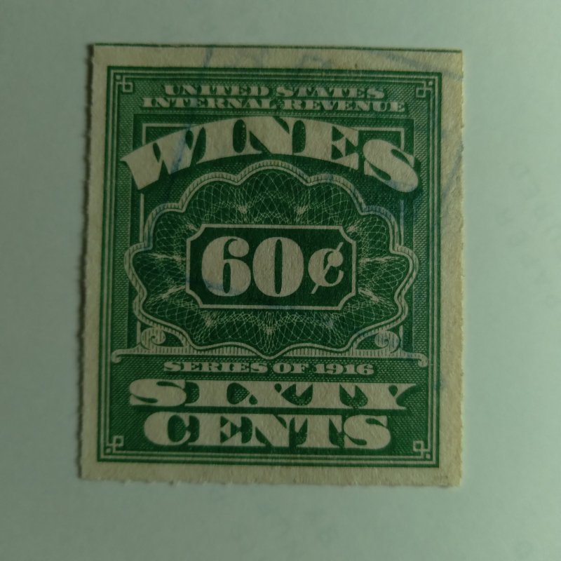 SCOTT #RE46 USED 60 CENT WINE STAMP IMPERFERATED NGAI