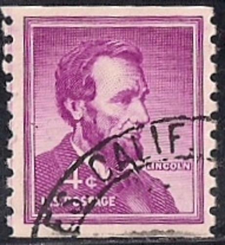 1058 4 cents Super Cancel Abraham Lincoln, Coil Stamp used VF