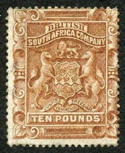 Rhodesia SG13 1892 Ten Pound Brown Regummed (grubby) 