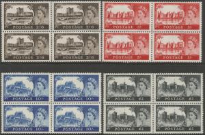 1963 Castles definitive set as blocks of 4, fine unmounted mint.