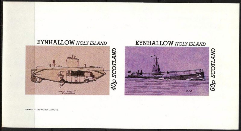 {E151} Eynhallow Scotland Ships Submarines Sh.2 Imperf. MNH Cinderella !!