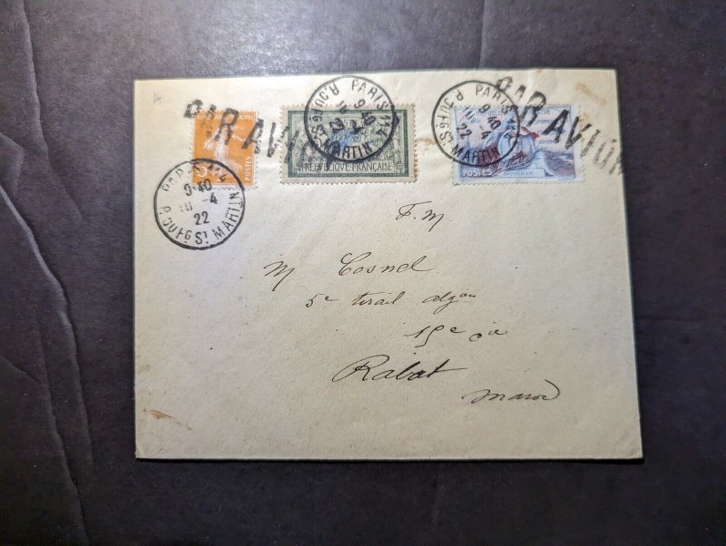 1922 France Airmail Cover St Martin Paris 114 to Rabat French Morocco