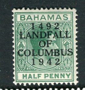 BAHAMAS; 1942 early GVI LANDFALL COLUMBUS issue Mint hinged 1/2d. value