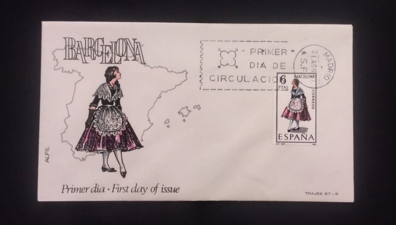C) 1967, SPAIN, FDC, TYPICAL COSTUMES OF BARCELONA, XF