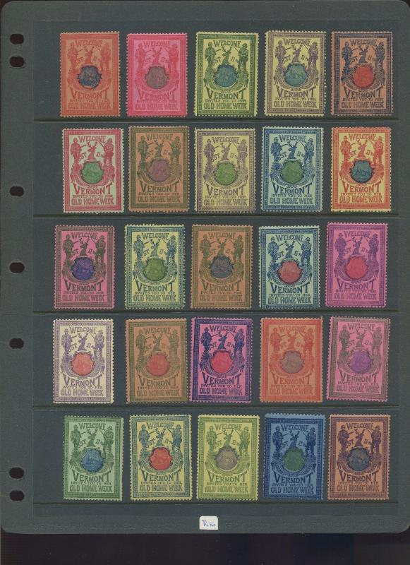 32 VINTAGE VERMONT 'OLD HOME WEEK' POSTER STAMPS (L1040)