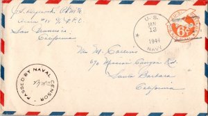 United States Fleet Post Office 6c Monoplane Air Envelope 1944 U.S. Navy Acor...