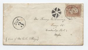 1860s Burlington VT #65 cover to Cambridgeport MA due 3 in circle [H.2940]