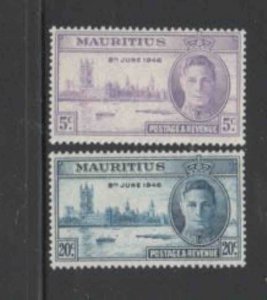 MAURITIUS #223-224 1946 PEACE ISSUE MINT VF NH O.G aa