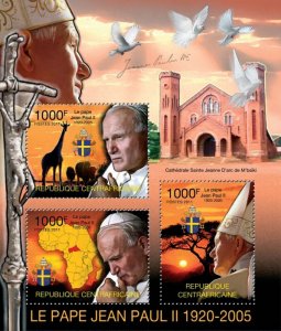 C A R - 2011 - Pope John Paul II - Perf 3v Sheet  - Mint Never Hinged