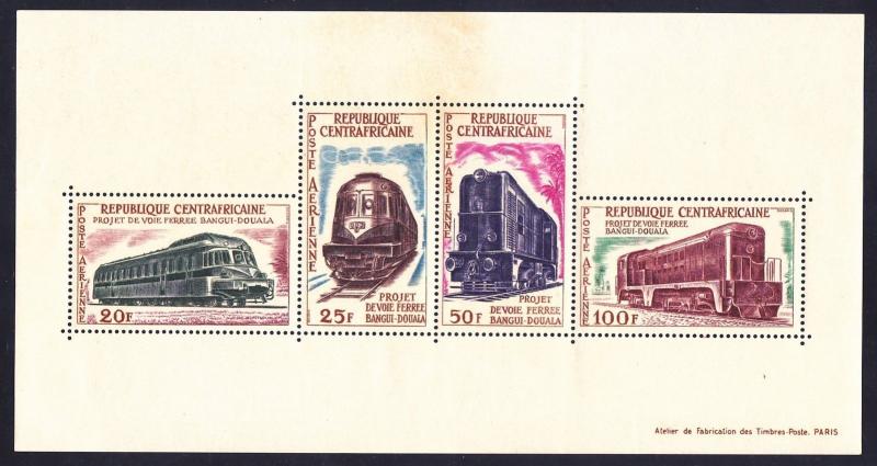 Central African Republic C16a MNH 1963 Various Train Locomotives Mini Sheet of 4