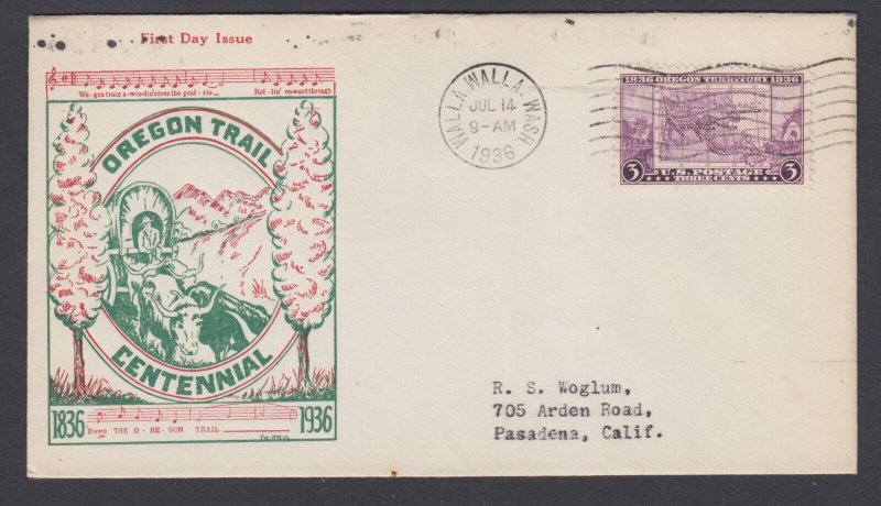 US Planty 783-21e.2 FDC. 1936 3c Oregon Territory, Top Notch cachet, edge spots