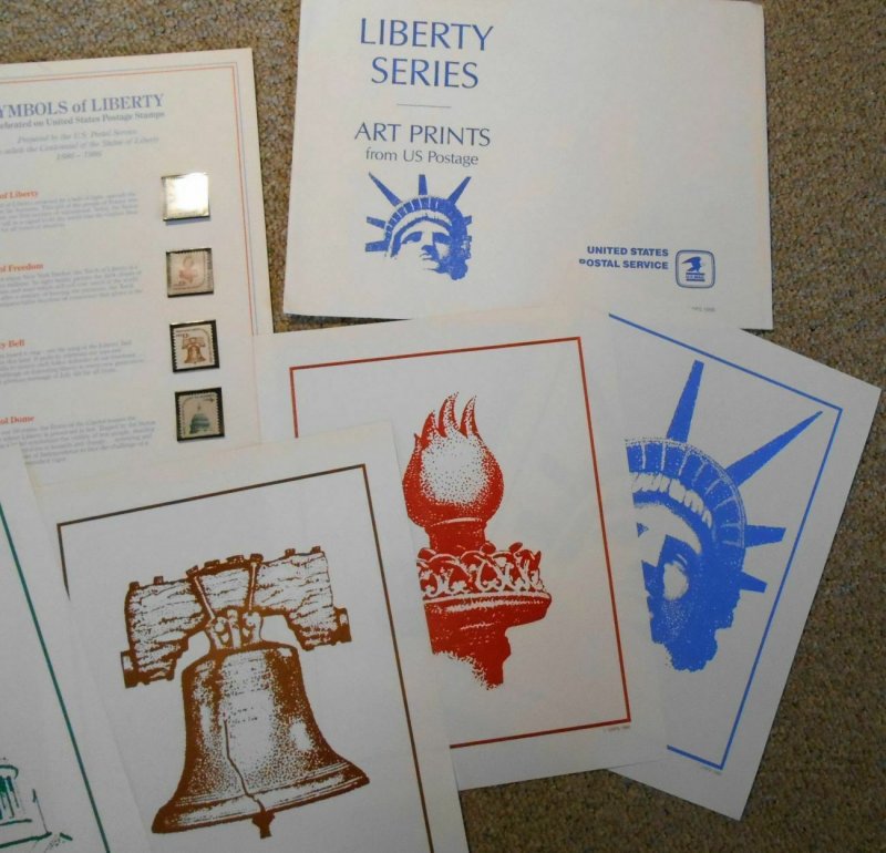 1986 Americana issues art prints 8.5 X 11 poster pages with mint stamps