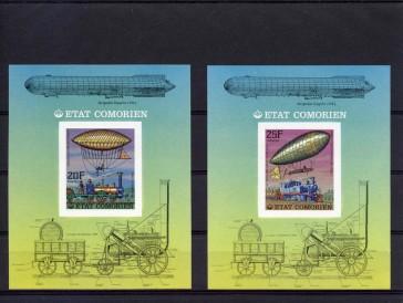Comoro Islands 1977 Trains Zeppelins 6 Deluxe s/s Imperforated mnh.vf