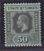 Straits Settlements-Sc#164a- id13-unused NH og 50c black, blue green KGV-1914-