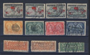 11x Canada Older Stamps; #85-86x4, #51 to #54, F1-F1a-F2 Guide Value = $122.00