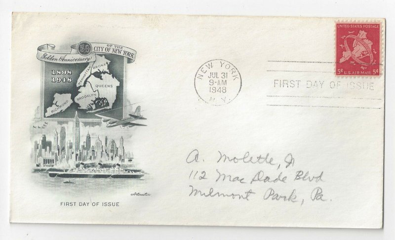 C38 C41 Sc C43 C44 Air mail FDC s 4 Different 1948 1949 First Day Cachet Covers