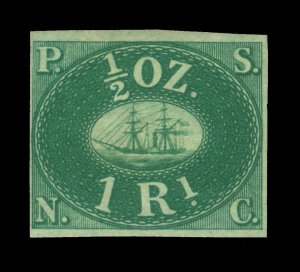 PERU 1857 PACIFIC STEAM NAVIGATION Co 1R green Sc#1 REPRINT VF Only 800 printed