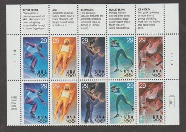 U.S. Scott #2807-2811 Winter Olympic Stamps - Mint NH Block of 10