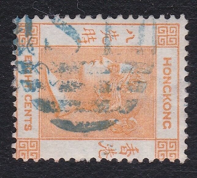 HONG KONG QV 8c CA wmk with S I cancel in blue of Shanghai.................A6664