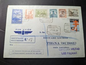 1936 Canary Islands Airmail Cover Las Palmas to Tegna Switzerland