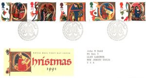 FIRST DAY COVER GREAT BRITAIN CHRISTMAS 1991 SET OF 5 VALUES