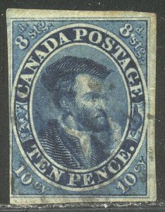 CANADA #7 SCARCE Used w/ Cert - 1855 10p Blue