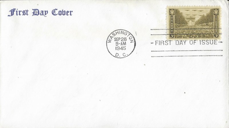 1945 FDC, #934, 3c U.S. Army, rubberstamp