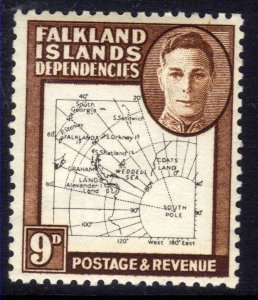 Falkland Islands Depd 1946 - 49 KGV1 9d Brown & Black Map Umm SG G15 ( G605 )