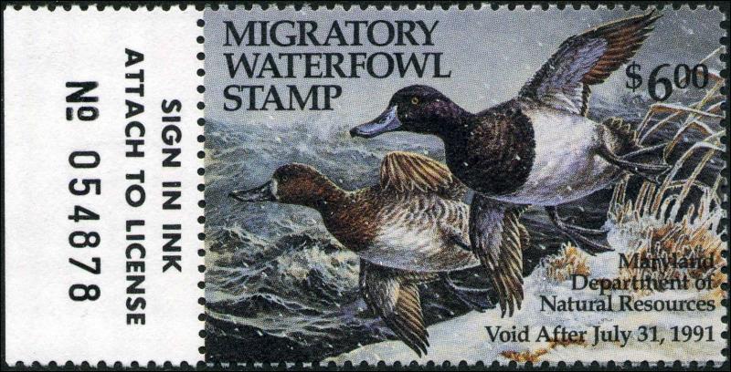 MARYLAND #17 1990 STATE DUCK STAMP LESSER SCAUP by Carla Huber