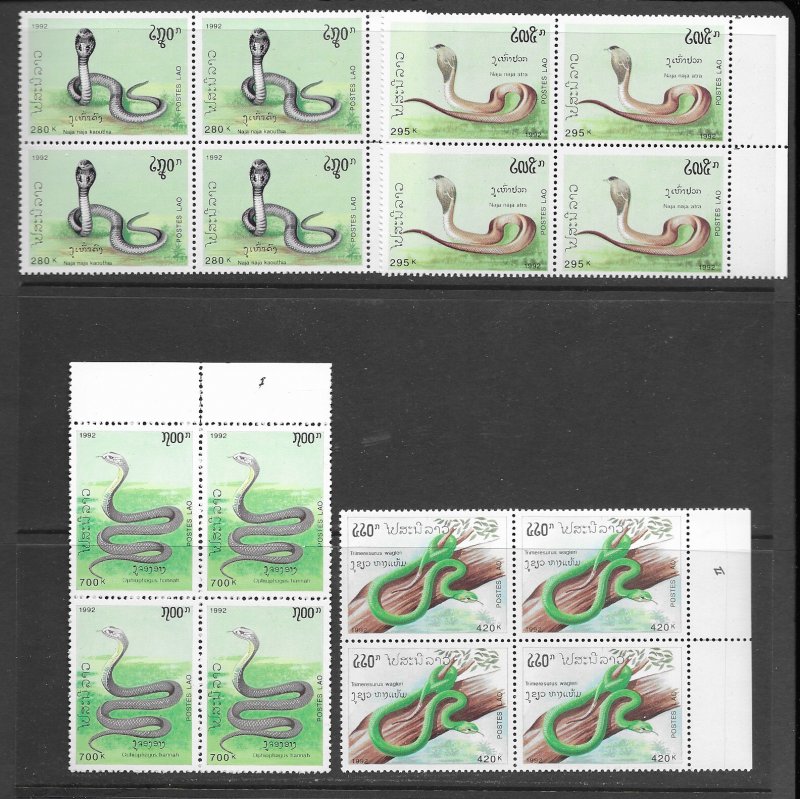 Laos 1078-81 Snakes stock MNH X 4, vf, 2020 CV $20.80