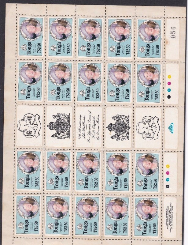 TONGA ^^^^^^  sc# 611  Rarer  MNH  BLOCK of 25 Queen MOTHER $ 243.75@can517tonga