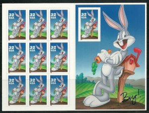 Bugs Bunny Full Sheet Looney Tunes Sheet of Ten 32¢ Stamps Scott 3137 By USPS