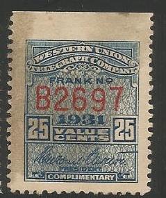 U.S. Scott #16T80 Telegraph Stamp - Used Single