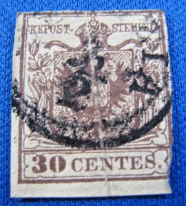 ITALY  LOMBARDY-VENETIAN  1850   -  SCOTT # 5   -   USED      ehlv2