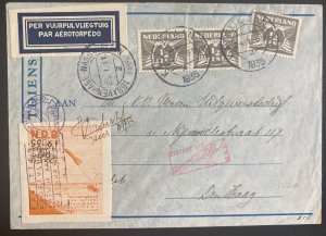 1935 Karwijk Netherlands Rocket Flight Mail Cover To The Hague Signed 35 Flown