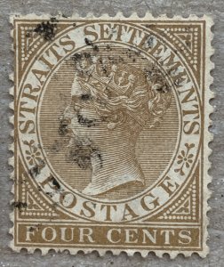 Straits Settlements 1883 4c pale brown, used. Scott 44, CV $6.25. SG 64