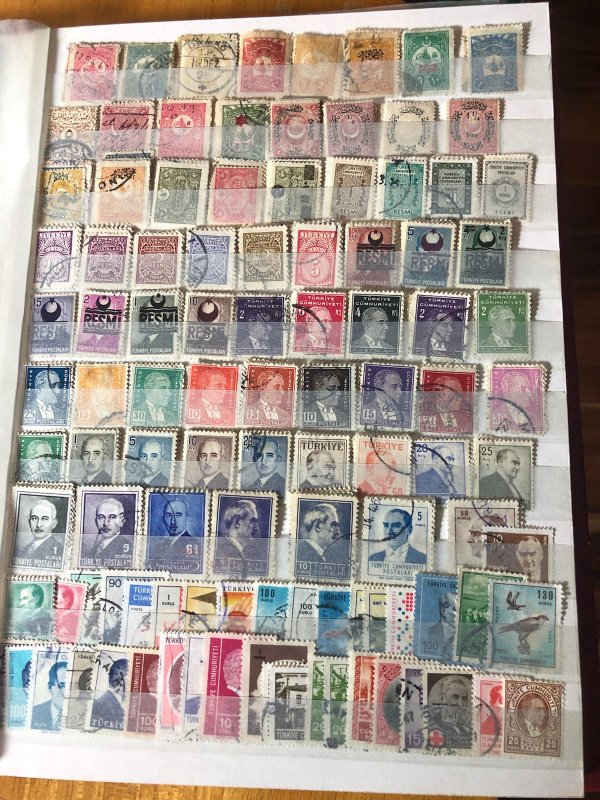 Red Stock Book Full Of Very Old Turkey & Norway Stamps  VERY CLEAN VERY NICE