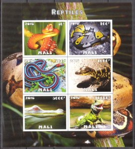 Mali 2016 Reptiles Snakes Crocodiles Lizards Sheet Imperf. MNH Private