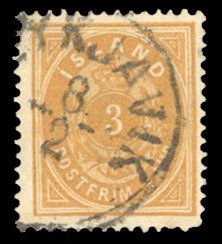 Iceland #15 Cat$30, 1892 3a orange, used