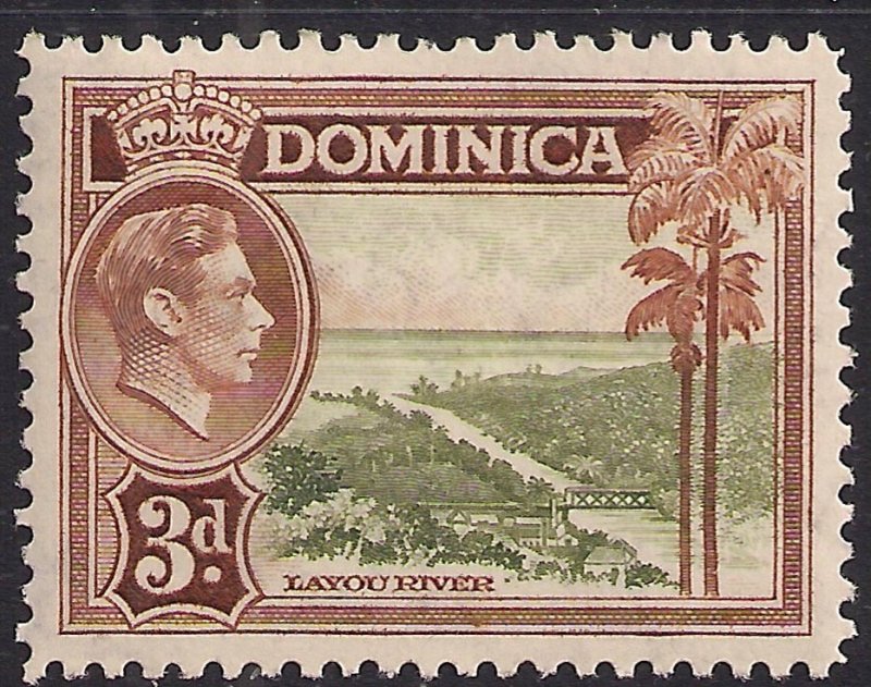 Dominica 1938 - 47 KGV1 3d Layou River MM SG 104 ( D1450 )